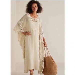 Soft Surroundings Label Noir Ivory Crochet Martinique Breeze Caftan Lace Boho